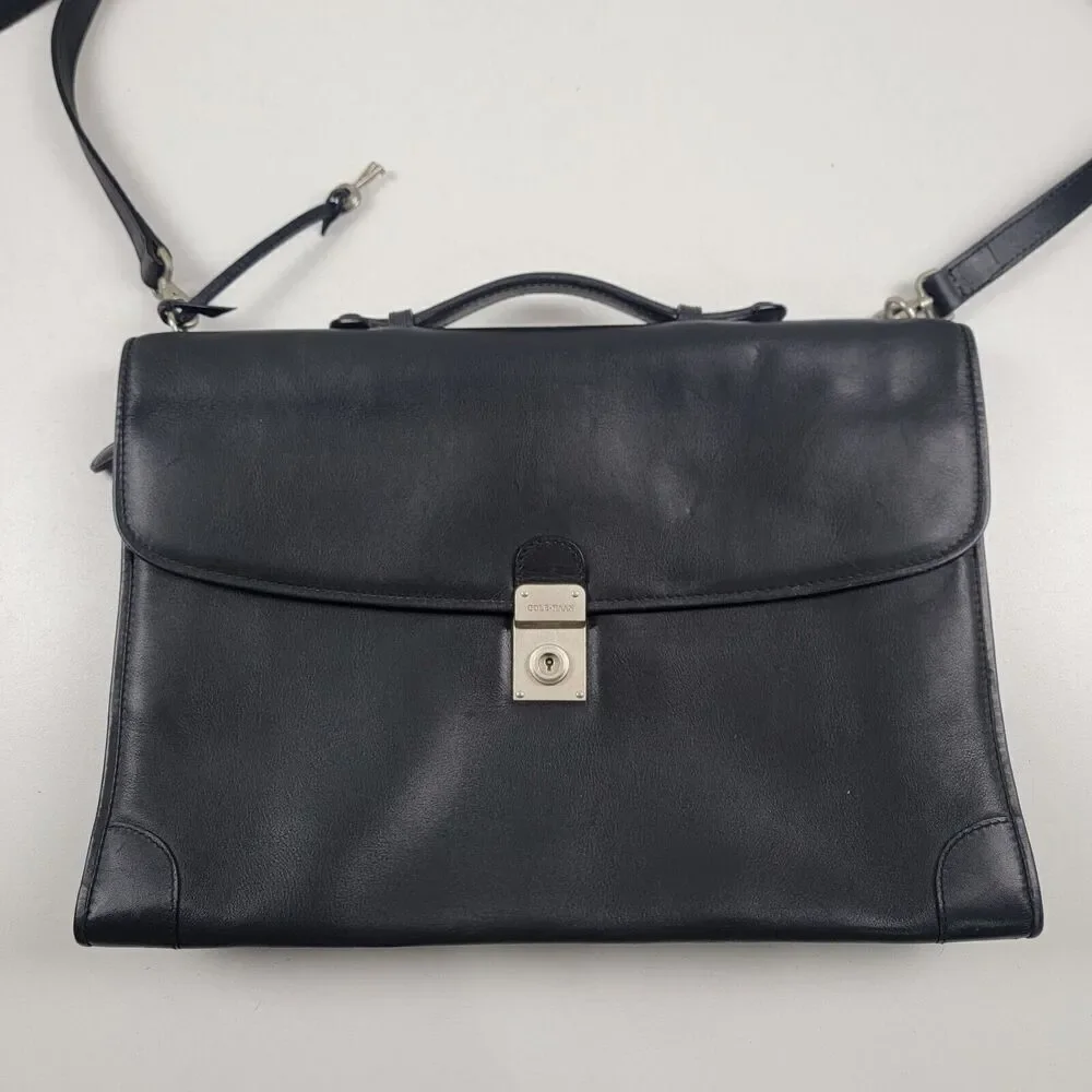 Cole Haan‎ Collection Black Leather Briefcase Messenger Bag Lawyer Bag Italy